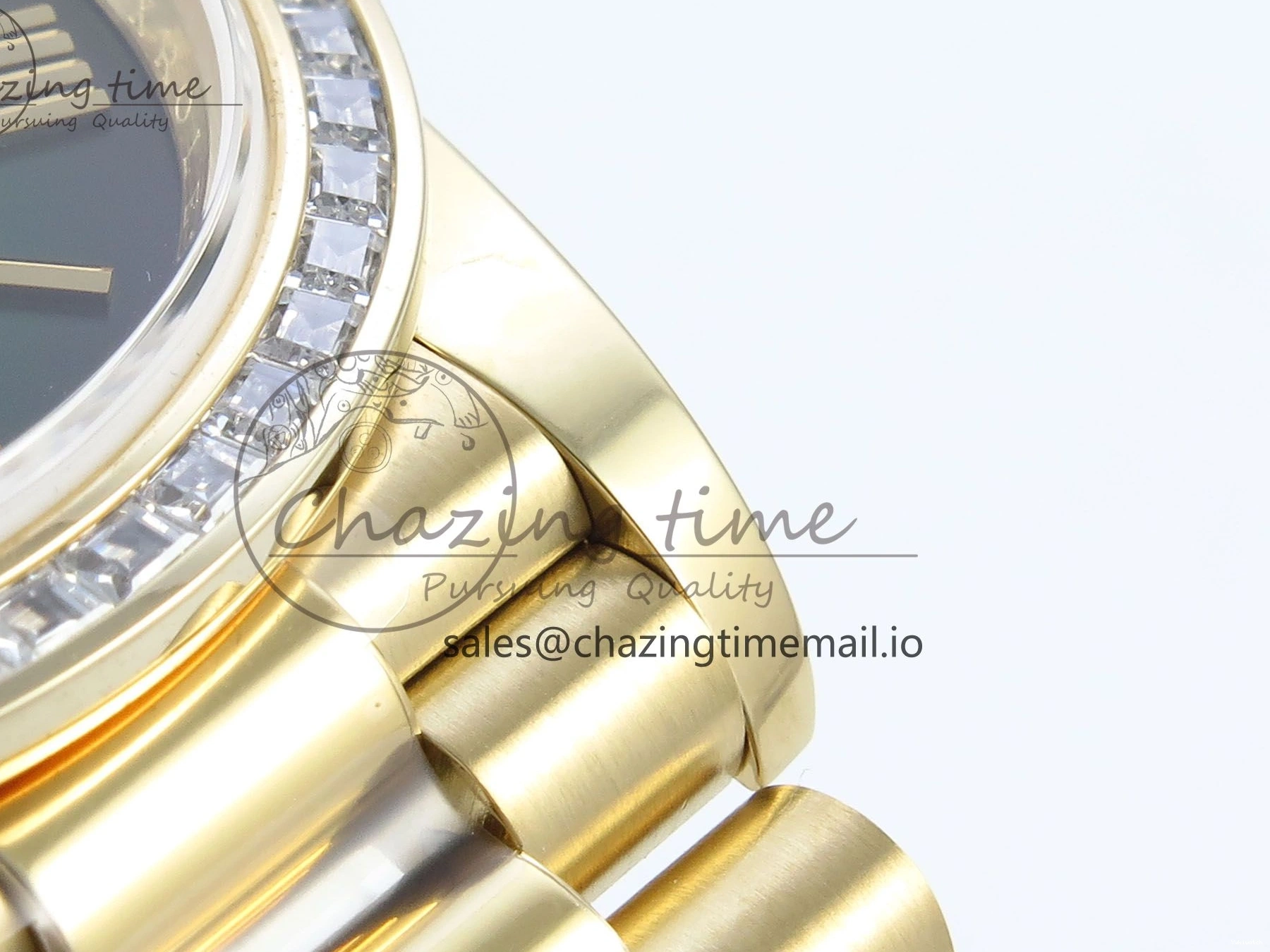 Bracelet Black 40 QF Diamonds Weight) Best YG on DayDate A2836 Dial V5 (Gain Bezel President Green Edition 1:1 0429